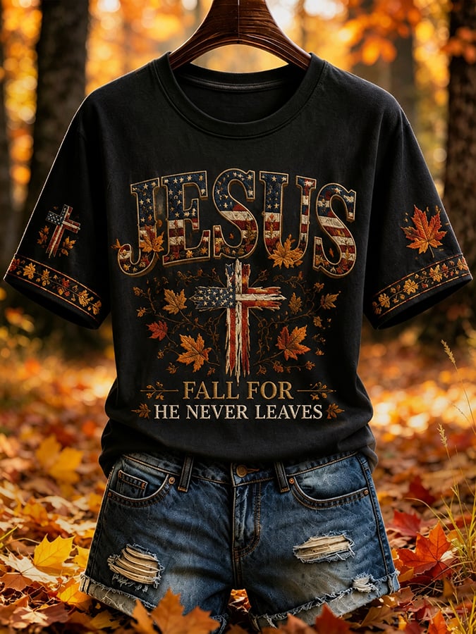 Women'S Casual "Autumn Faith" Printed Short-Sleeve T-Shirt