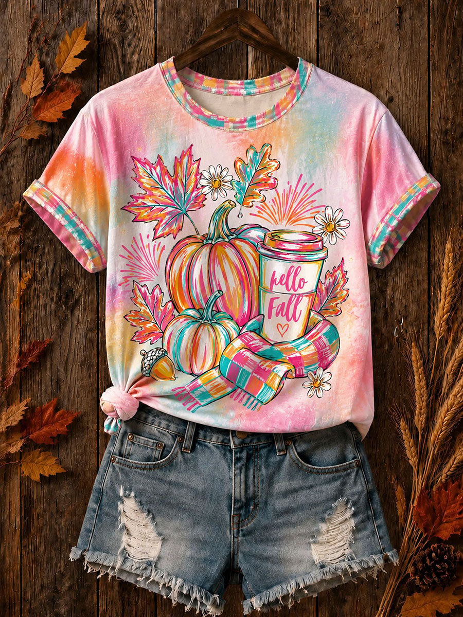 Women's Retro Fall Print Comfortable T-Shirt