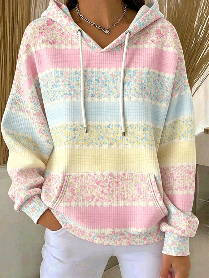 Women'S Floral Print Hooded Sweatshirt