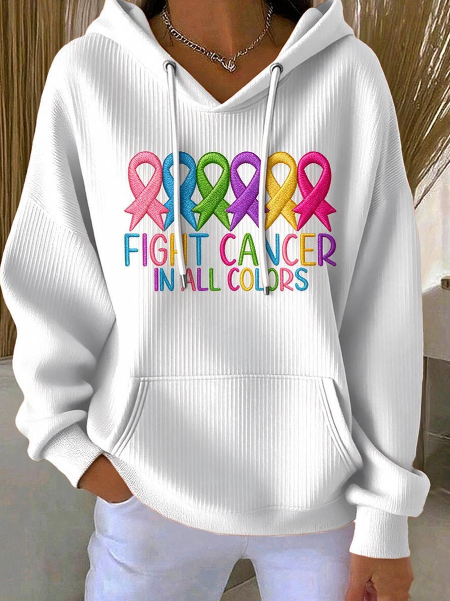 Women'S Casual Cancer Promotion Month Multi Color Print Hooded Sweatshirt