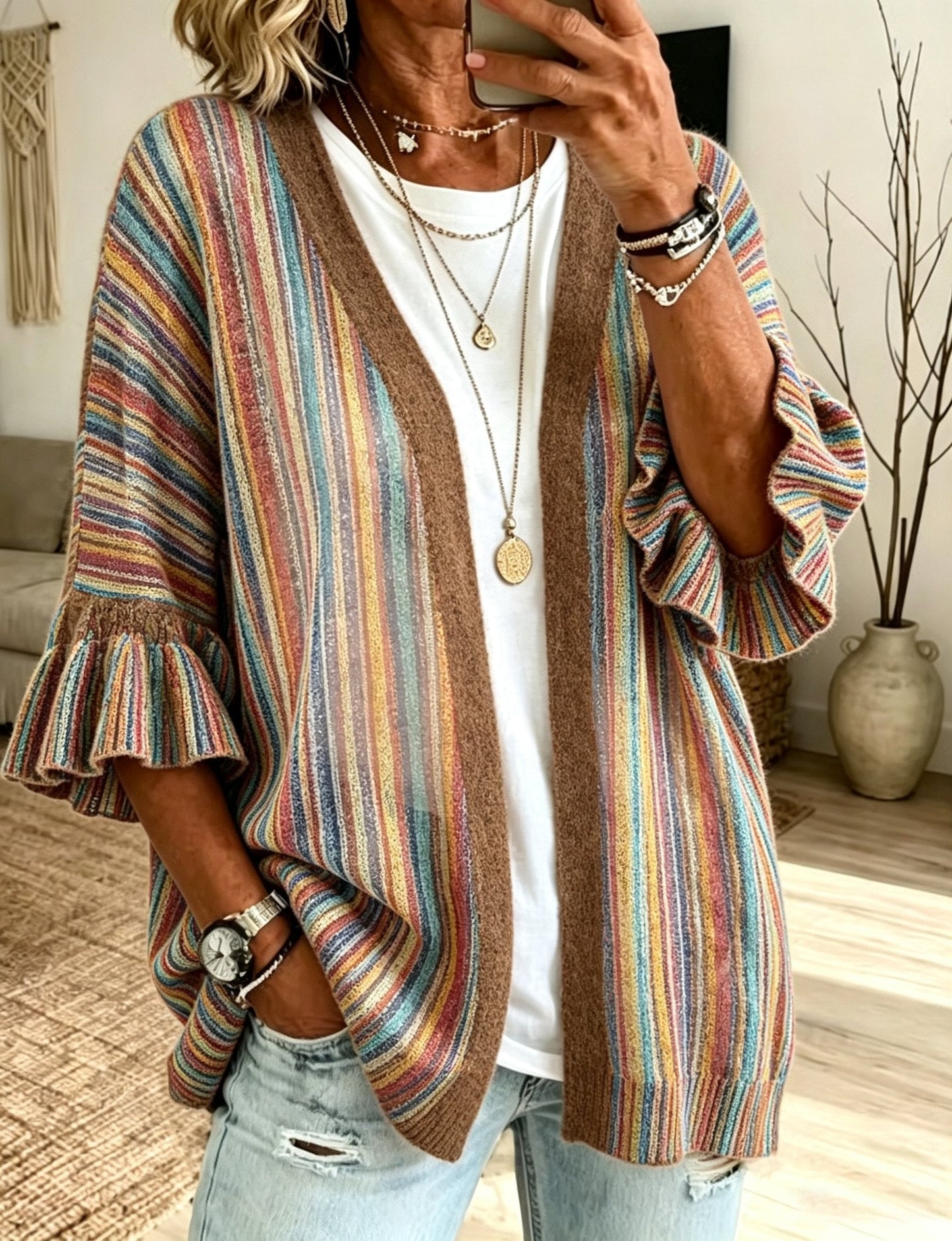 Women's Fall Patchwork Pumpkin Print Cardigan