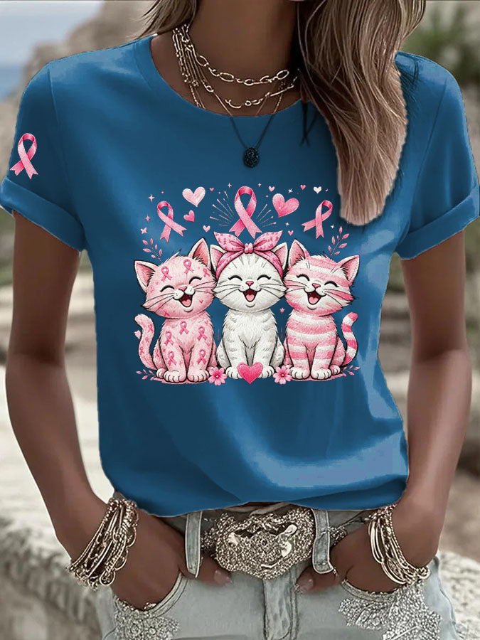 Women'S Breast Cancer Awareness Print Casual T-Shirt