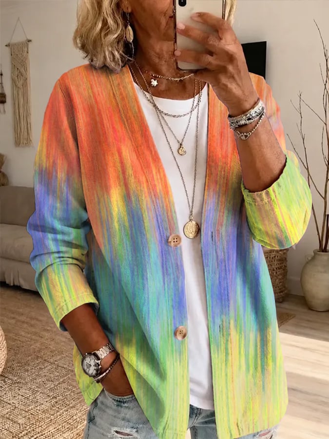 Women's Autumn/Winter Gradient Print Cardigan