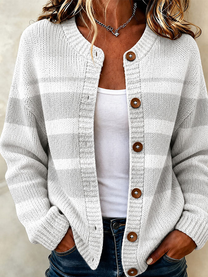 Women'S Striped Art Knitted Cardigan Top