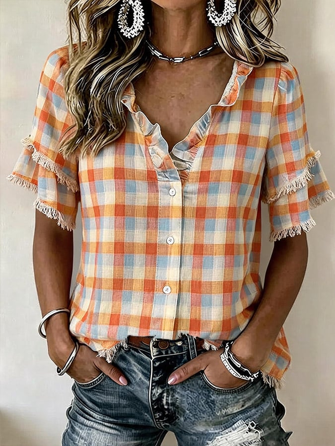 Women's Casual Plaid Print Top