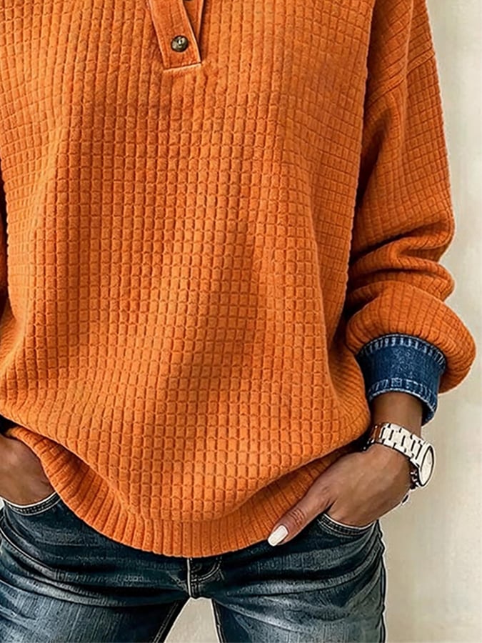 Women's Casual Color-Block Lapel Sweatshirt
