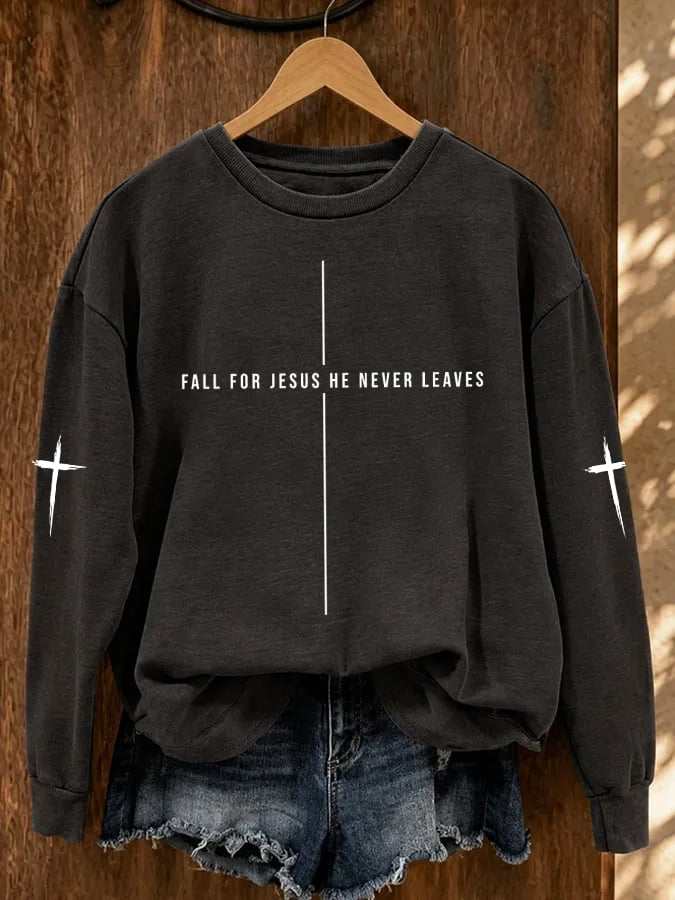 Women's Retro Fall For Jesus He Never Leaves Print Hoodie