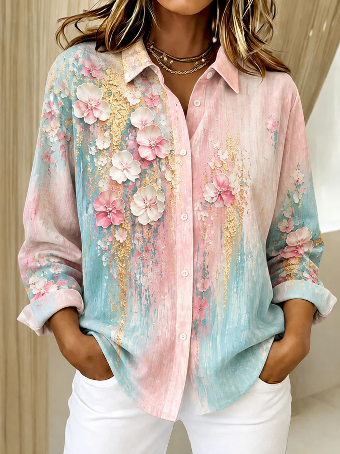 Women'S Casual Floral Art Printed Shirt