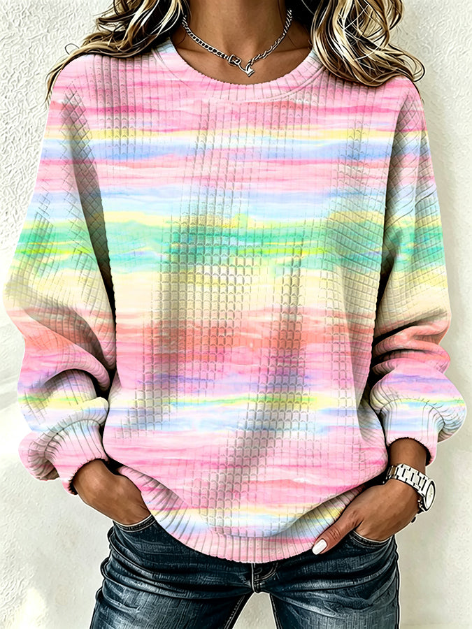 Women'S Gradient Printed Round Neck Checkered Sportswear