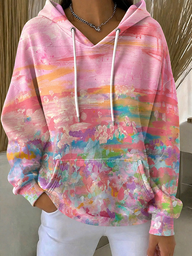 Women'S Casual Pink Artistic Plaid Hoodie