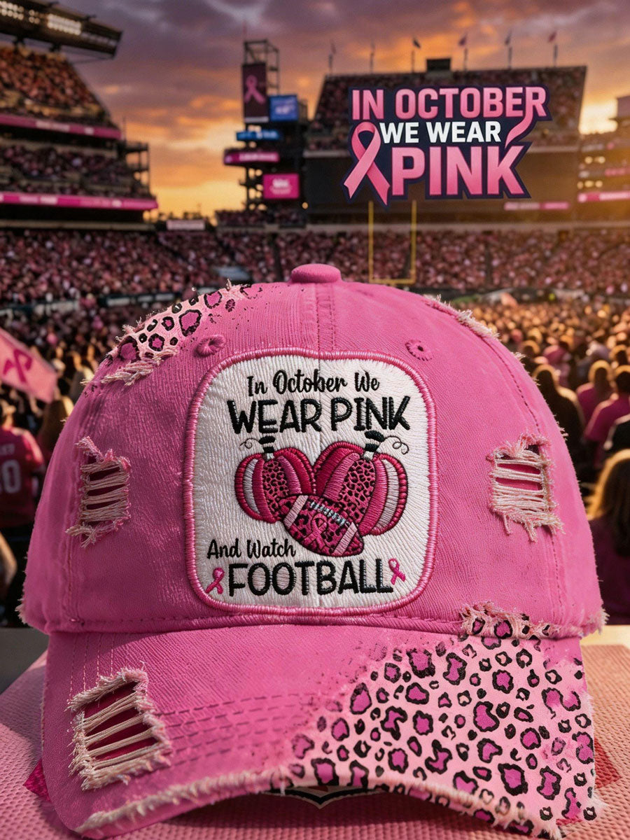Retro Breast Cancer Awareness Leopard In October We Wear Pink And Watch Football Print Baseball Cap