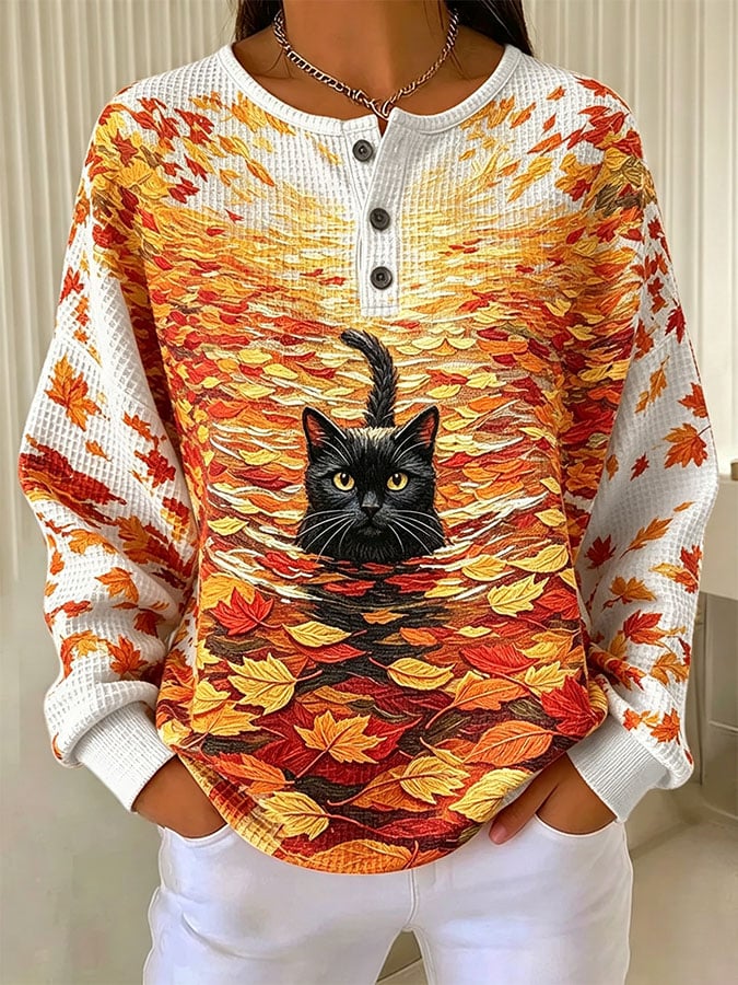 Women's Casual Printed Waffle Top