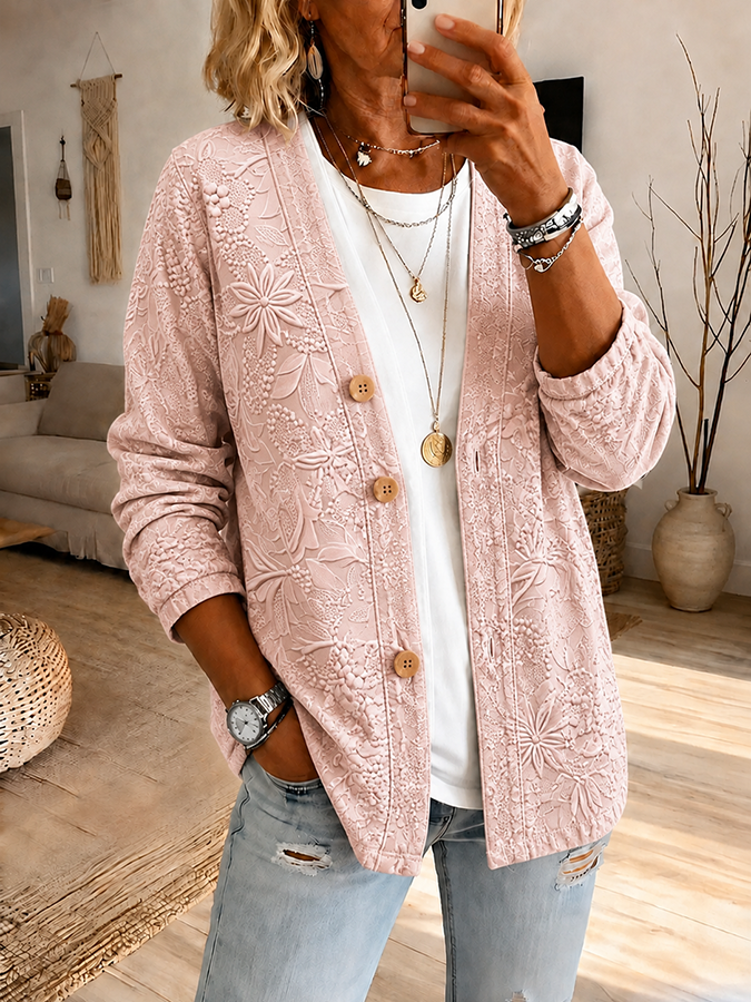Women'S Casual Floral Knitted Cardigan