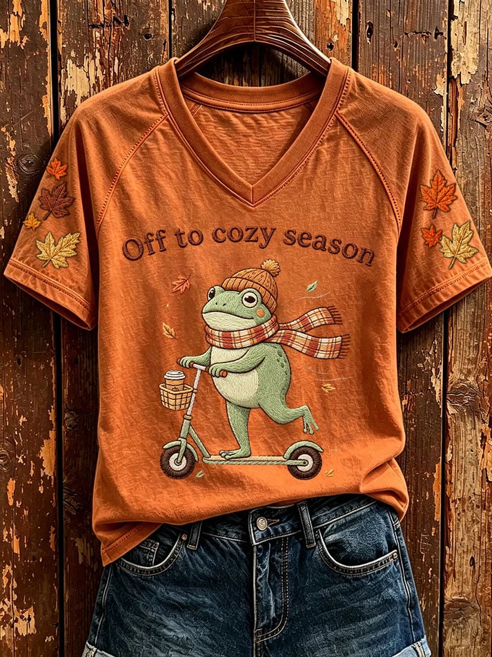 Women's Retro Off To Cozy Season Print T-Shirts