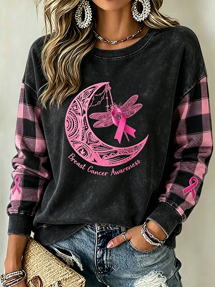 Women's breast cancer theme pattern printed casual sweatshirt