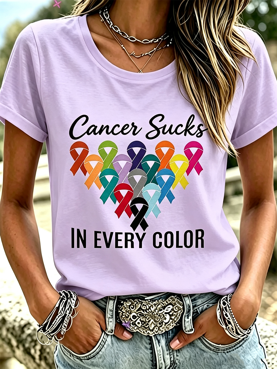 Women'S Cancer Awareness Printed Casual Short Sleeve T-Shirt