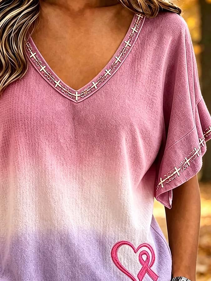 Faith-Themed Printed Top For Women'S Breast Cancer Prevention