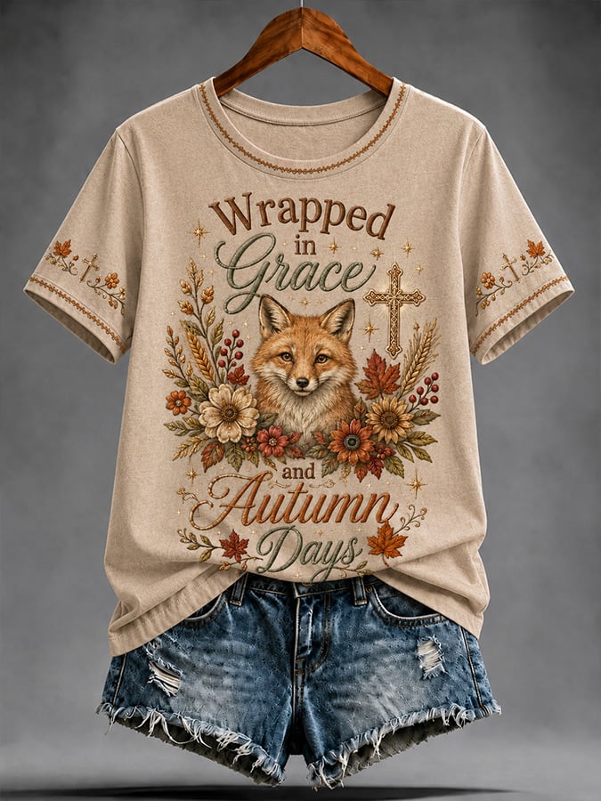 Women's Casual Short-Sleeve T-Shirt with "Faith" Print (Autumn)