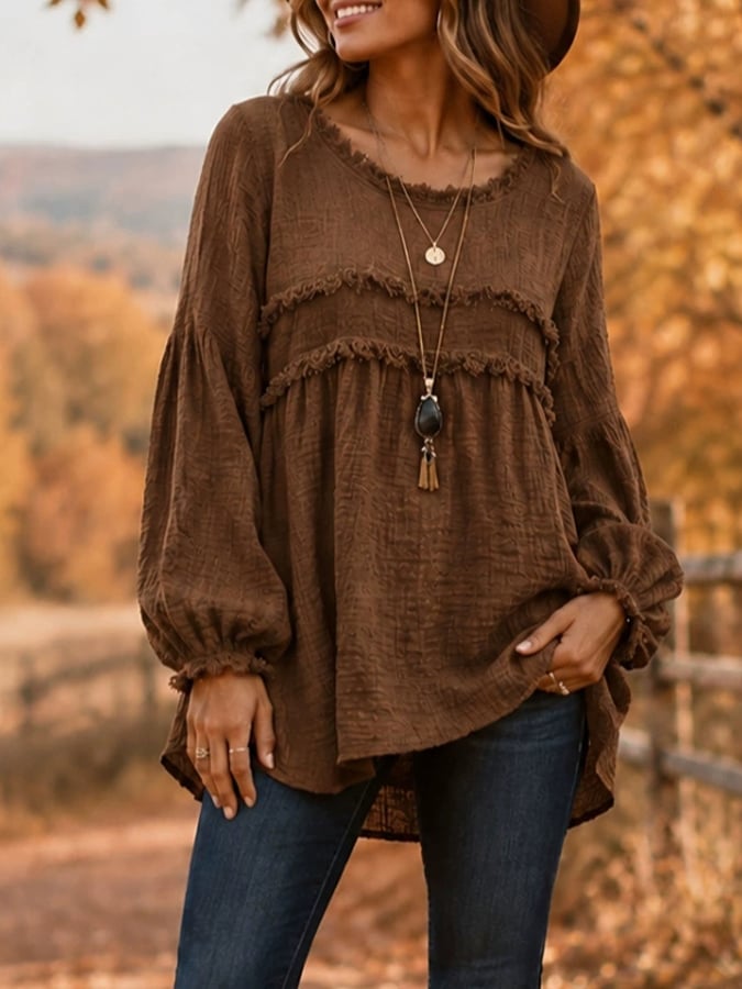 Women'S Casual Patchwork Tassel Lace Shirt