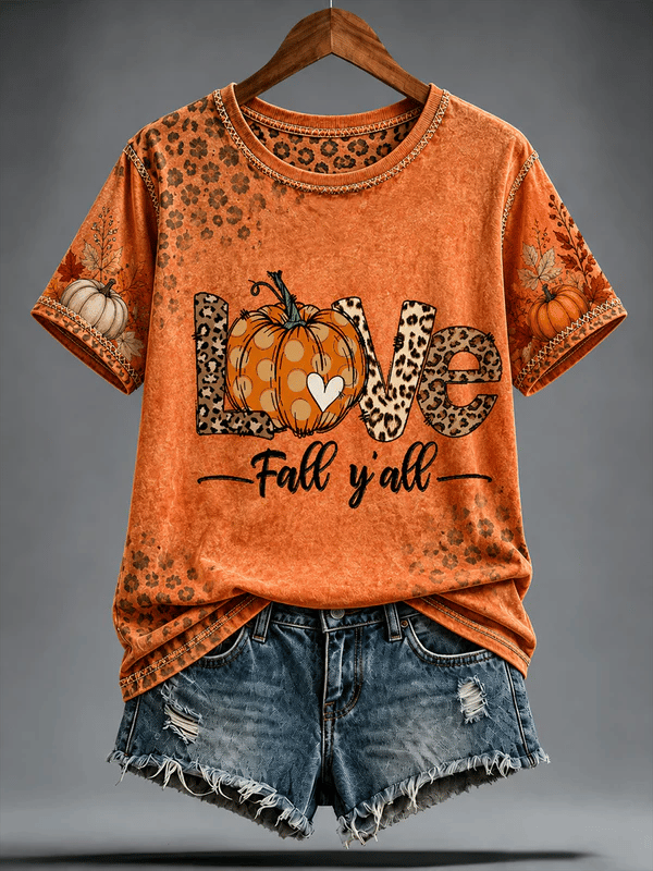 Women's Retro Fall Print Comfortable T-Shirt