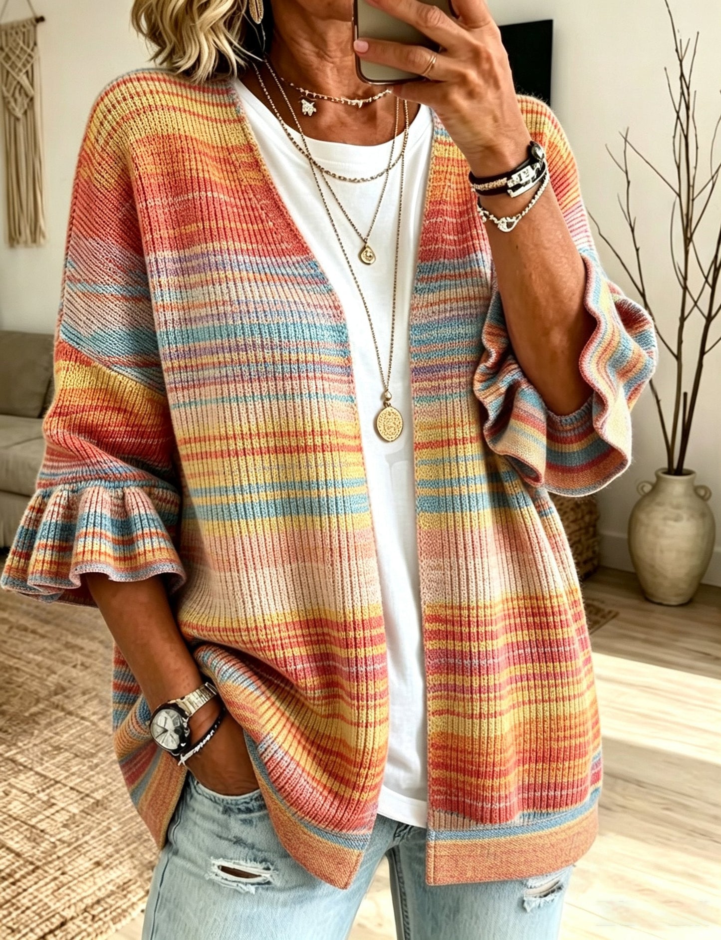 Women's Fall Patchwork Pumpkin Print Cardigan