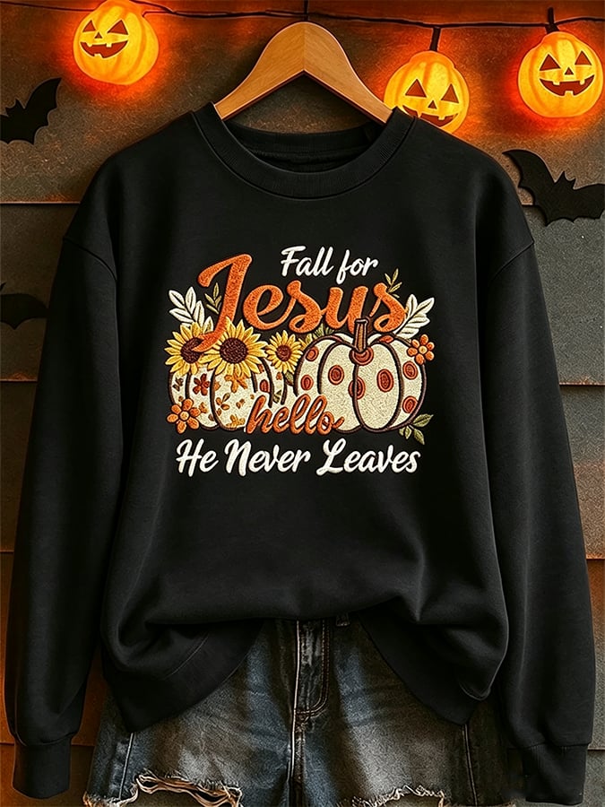 Women's Pumpkin Print Crew Neck Sweatshirt