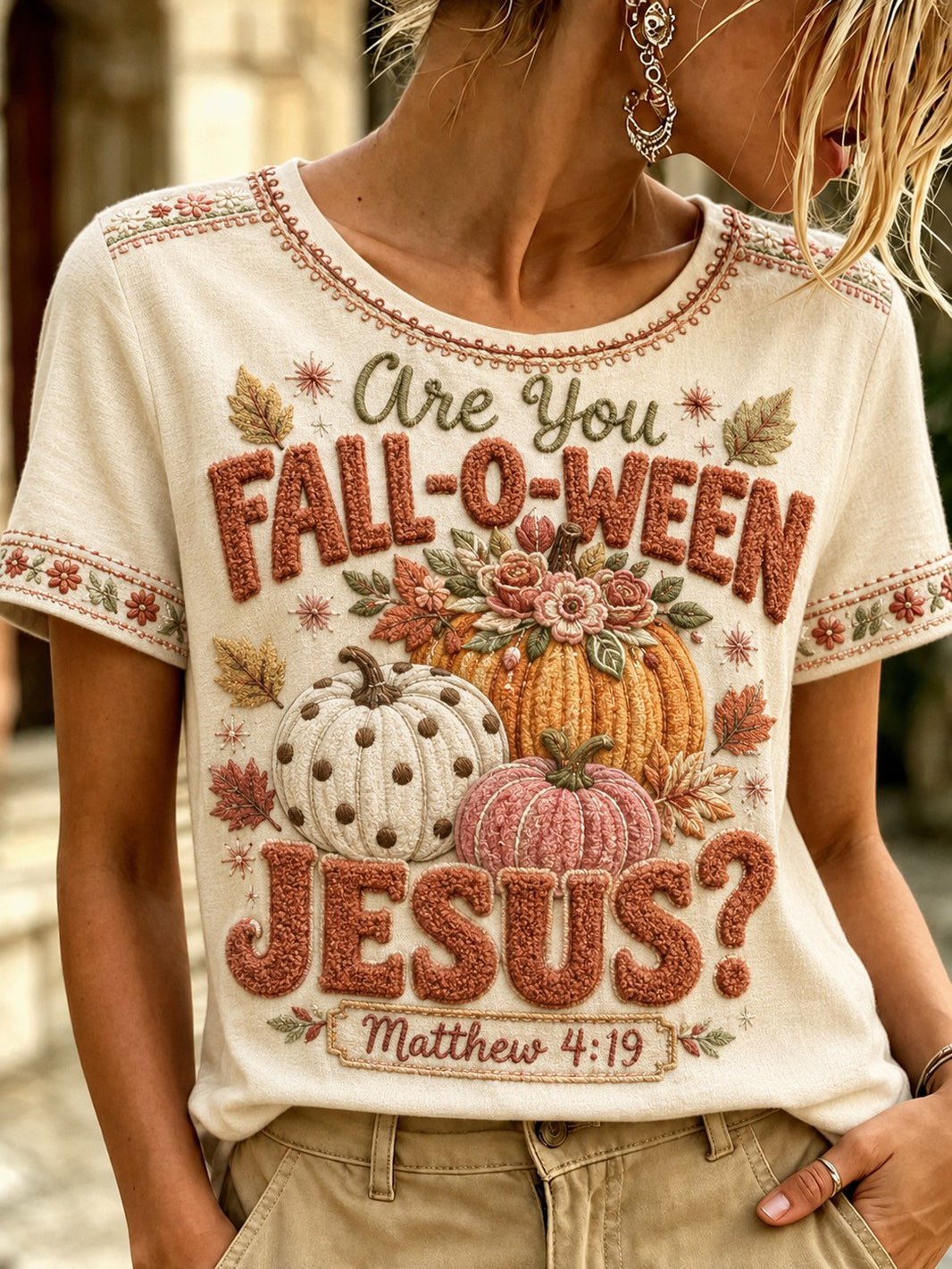 Women Fall Faith Casual Print T-Shirt