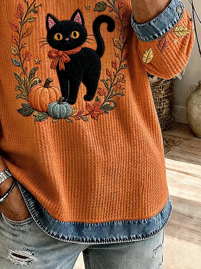 Women's Casual Crew-Neck Printed Panel Sweatshirt