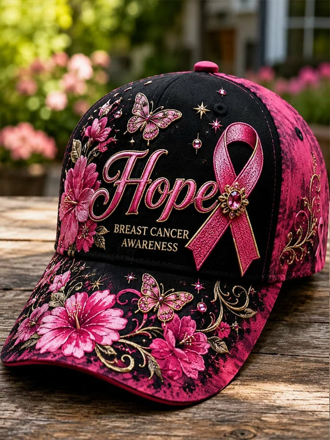 Neutral Cancer Breast Ribbon Printed Casual Hat