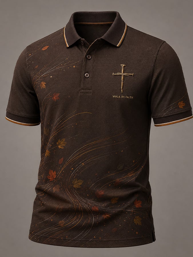 Men's Vintage Autumn "Faith" Print Polo Shirt