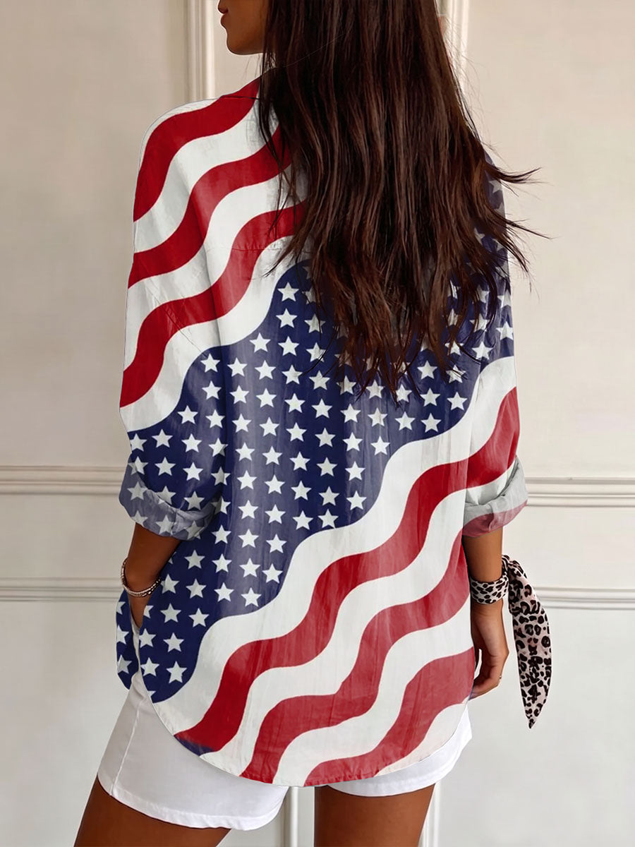 Women's 250th Independence Day Patterns Printed Casual Cotton Shirt