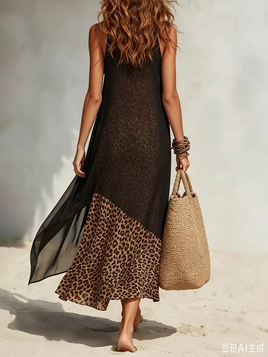 Women's Double-layer Mesh Leopard Print Dress