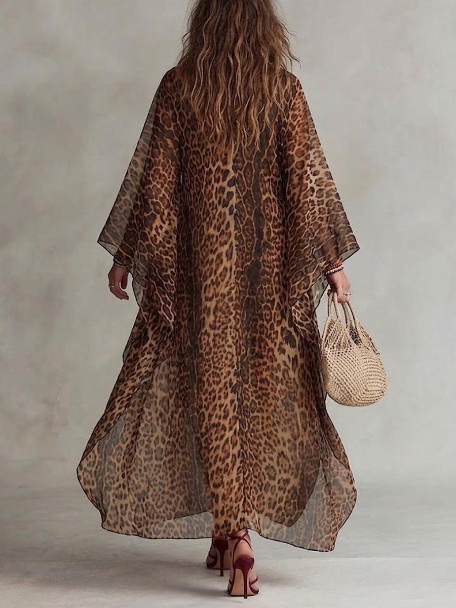Women's Chiffon Lightweight Leopard Print Cover-up Dress