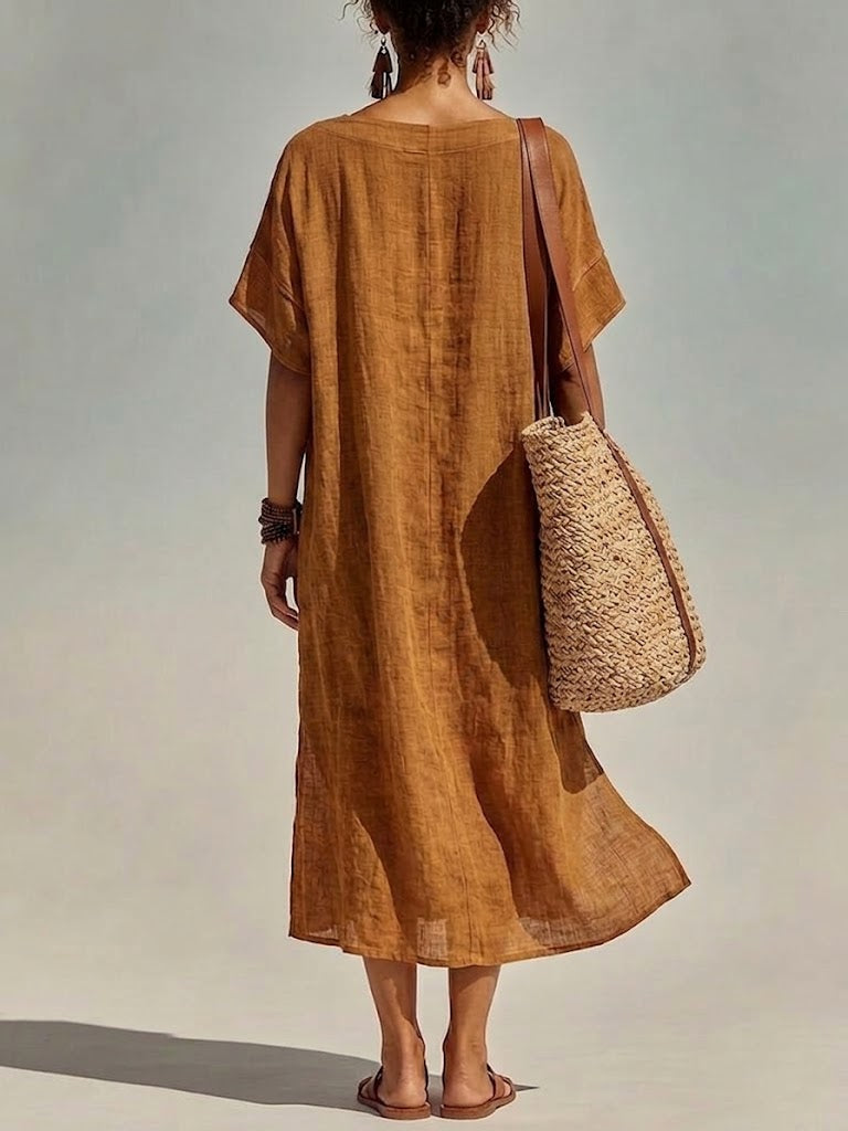 Casual Loose-fit Linen And Cotton Dress