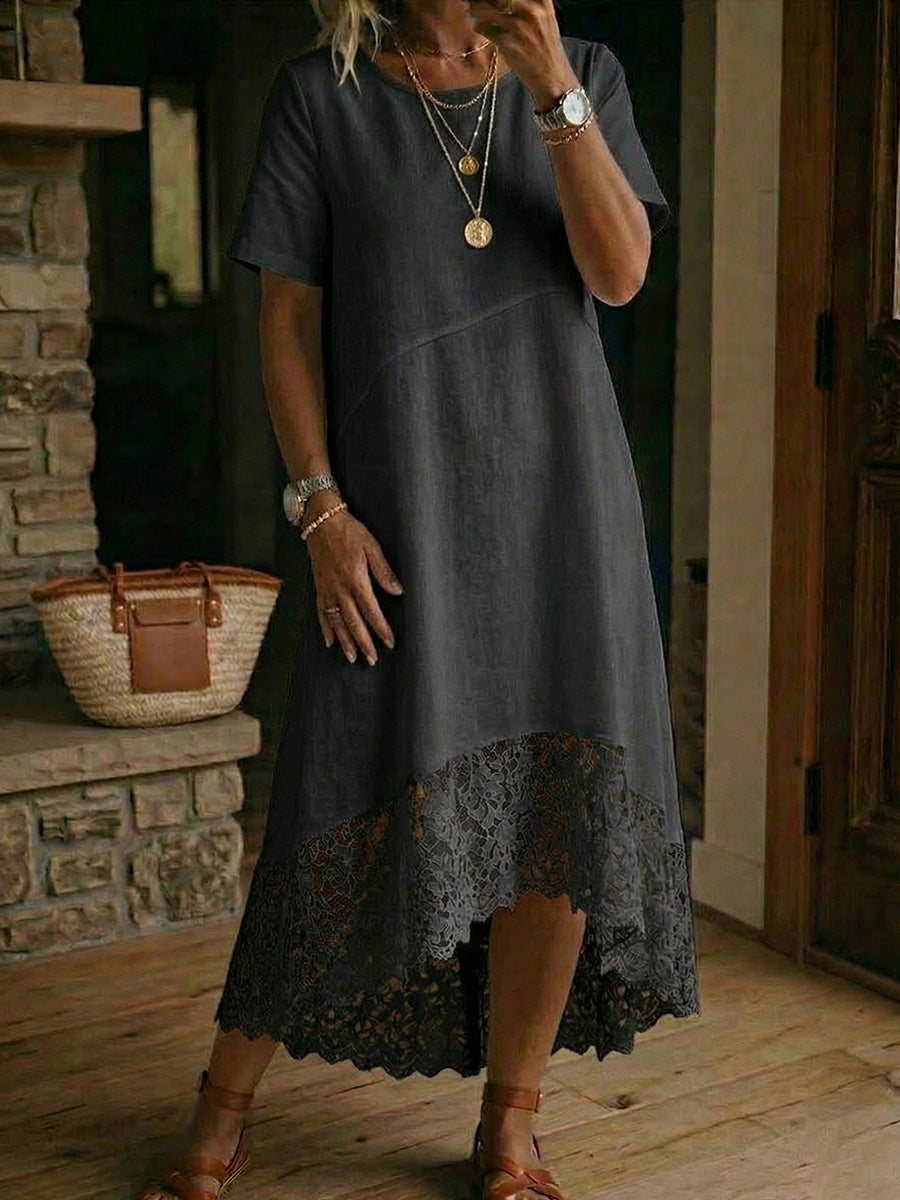Women's Lace-paneled Cotton-linen Dress