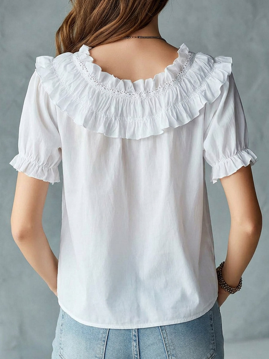 Women's Ruffled Stylish Elegant Art Casual Cotton Linen Shirt