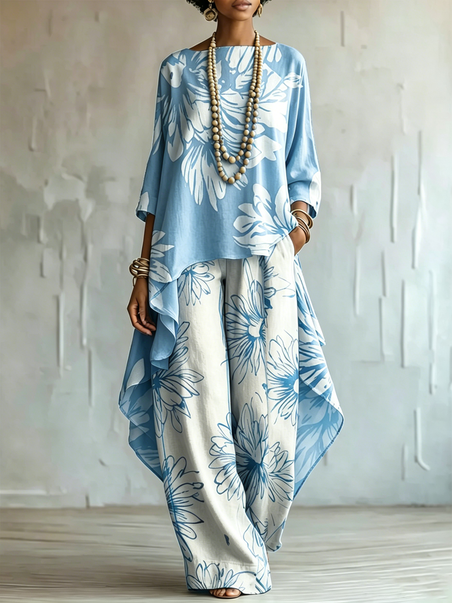 Elegant & Artistic Floral Line-art Two-piece Set