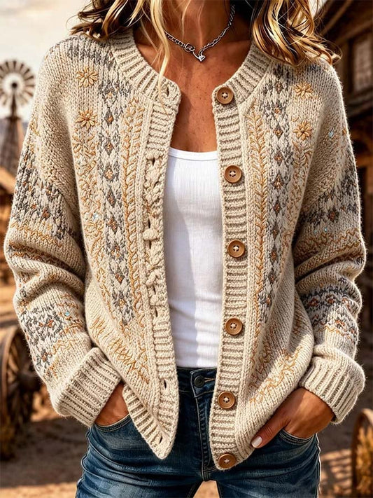 Women'S Casual Maple Leaf Knit Cardigan
