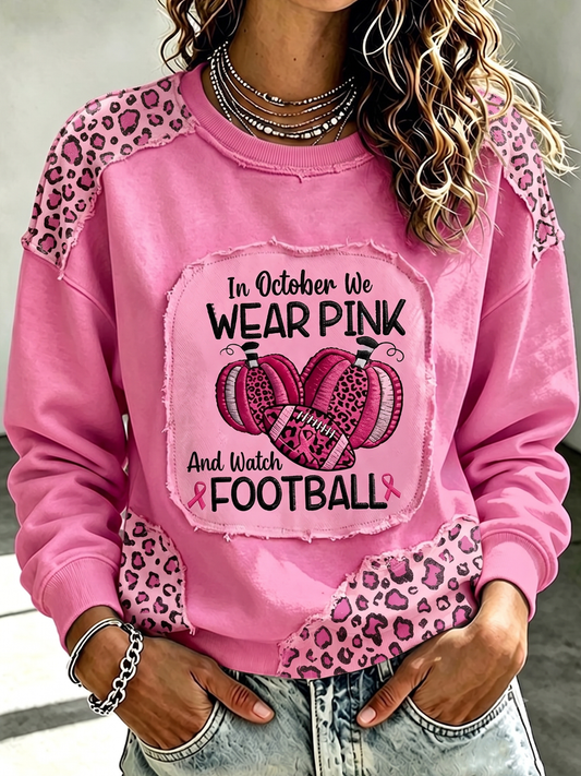 Ladies' Casual Gradient Pink Round Neck Sports Shirt