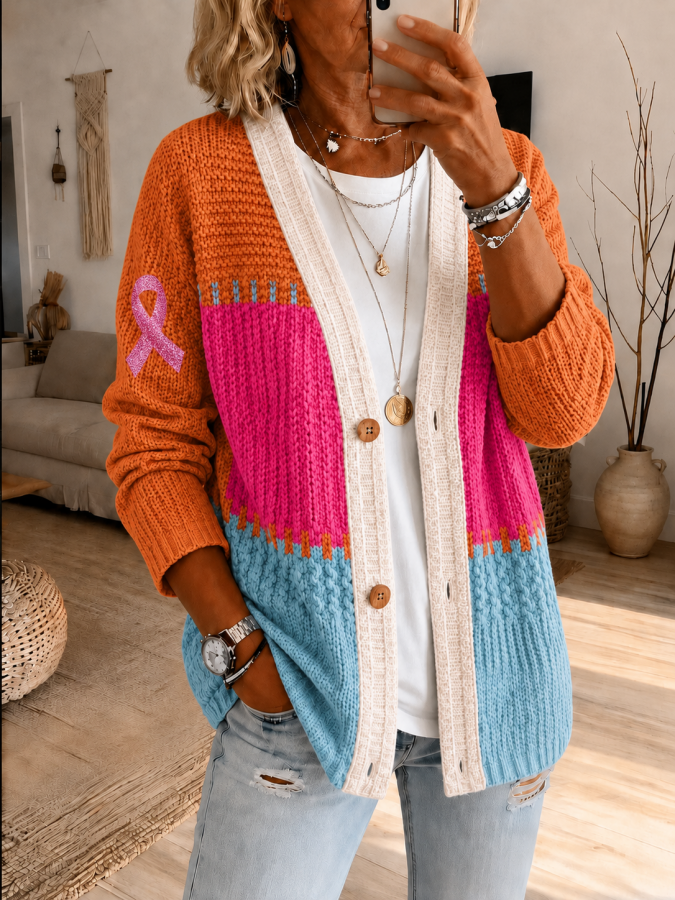 Women'S Pink Print Casual Cardigan