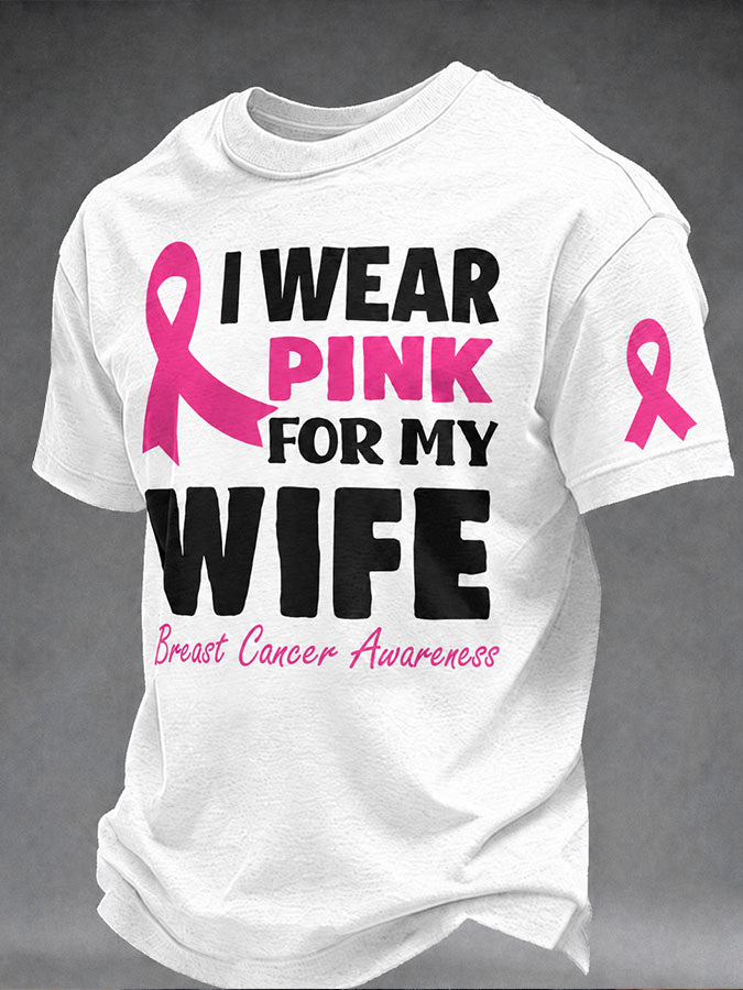 Men's I Wear Pink For My Wife Breast Cancer Awareness Graphic T-Shirt