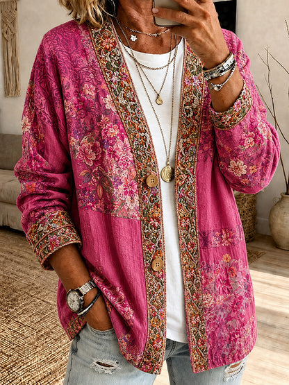 Women'S Casual Patchwork Printed Cardigan Top