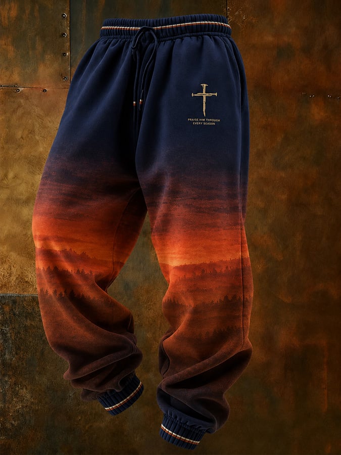 Men's Vintage-Style Autumn Trousers with "Faith" Print