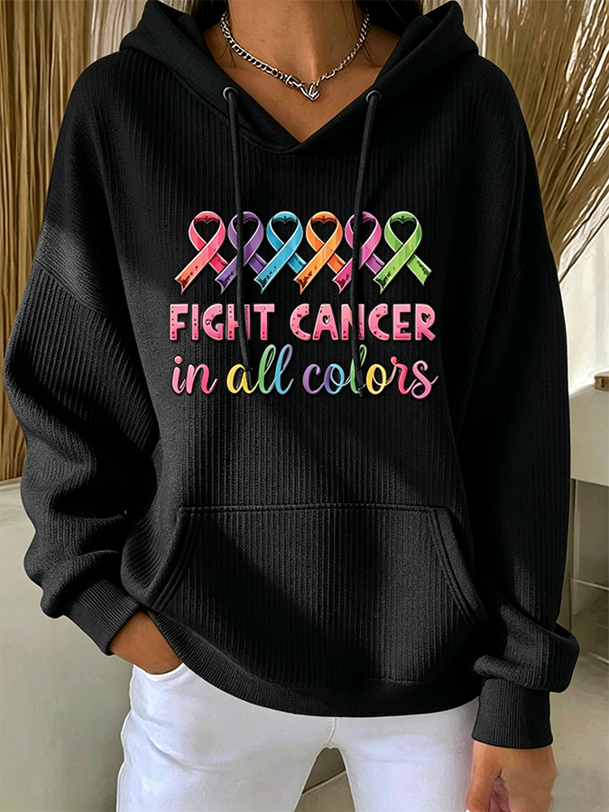 Women'S Cancer Promotion Month Print Hooded Sweatshirt