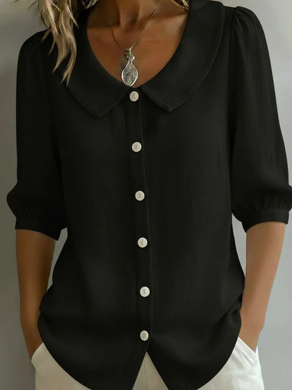 New Arrivals🔥 Women's Retro Peter Pan Collar Striped Cotton Linen Shirt