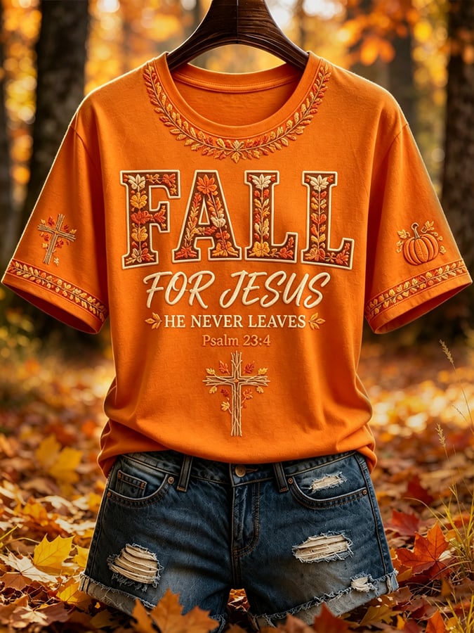 Women'S Casual "Autumn Faith" Printed Short-Sleeve T-Shirt