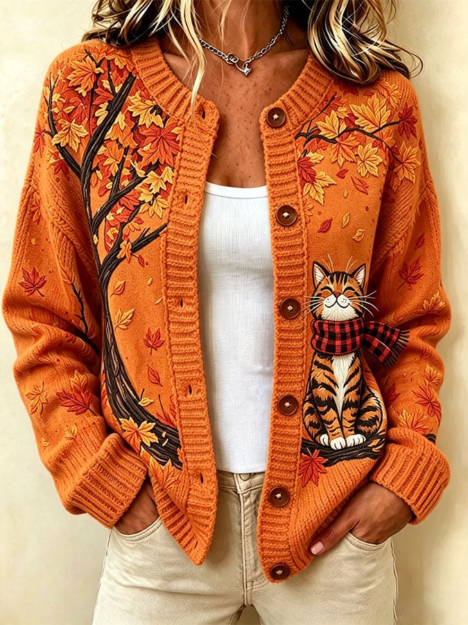 Women's Casual Printed Knit Cardigan