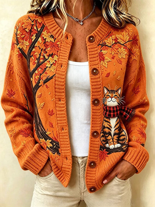 Women's Casual Printed Knit Cardigan