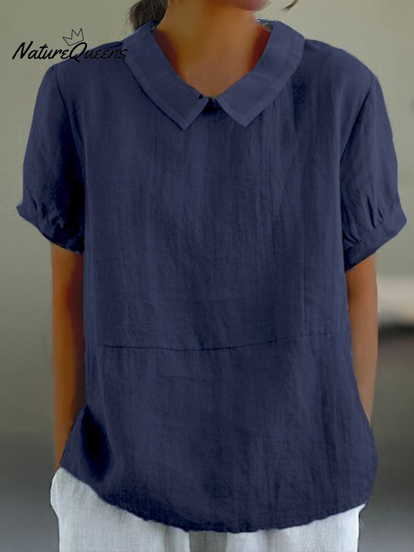 Blue Plain Short Sleeve Round Neck Top