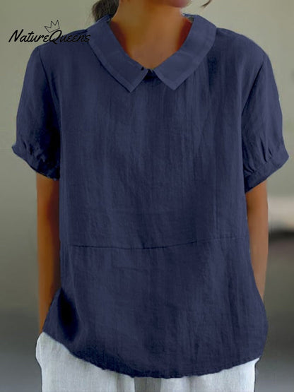 Blue Plain Short Sleeve Round Neck Top